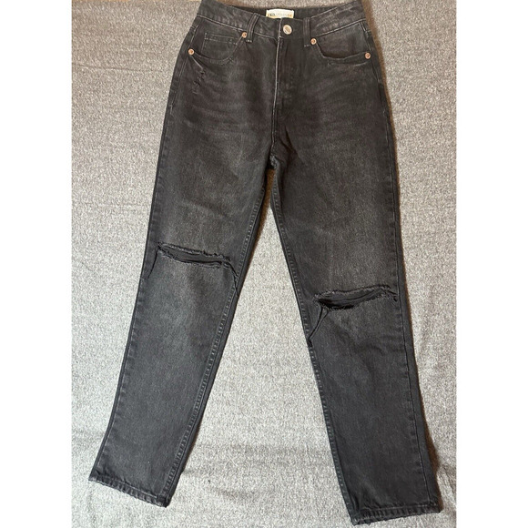 Zara Jeans Womens Size 4 Black Straight Leg Distressed Pants Goth Grunge Emo Y2K - Picture 1 of 8